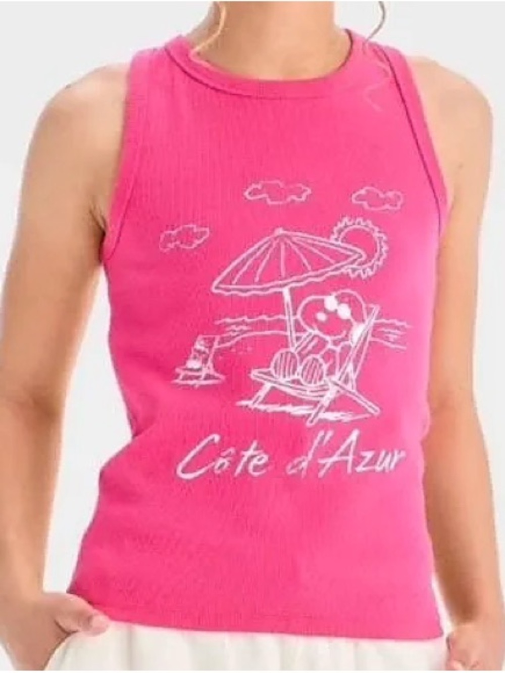 Peanuts Snoopy Pink Ribbed Graphic Tank Top “Cote d’Azur” 🌴💕
